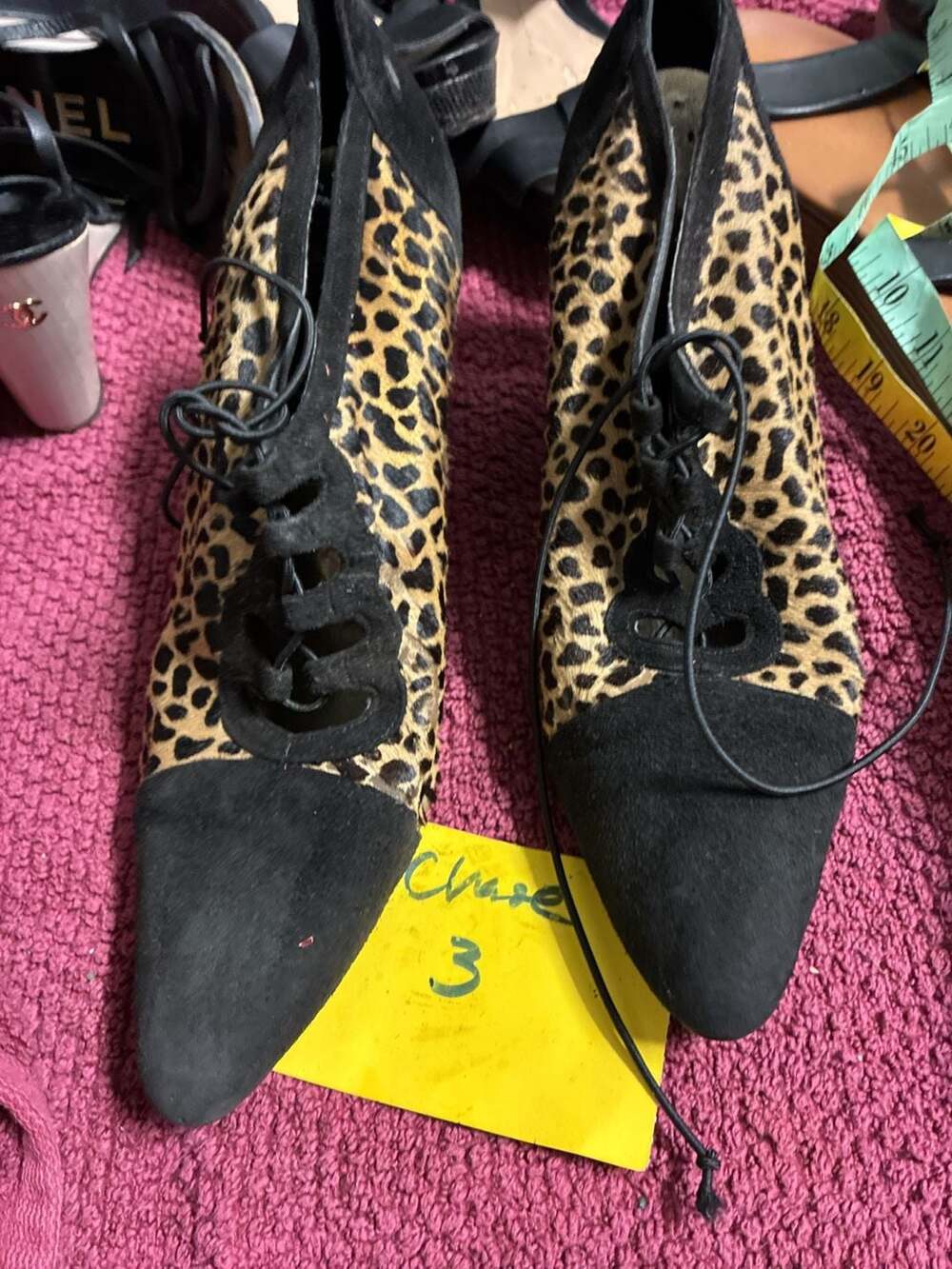 J. Renee Halsie Leopard Print Suede Lace-Up Booties